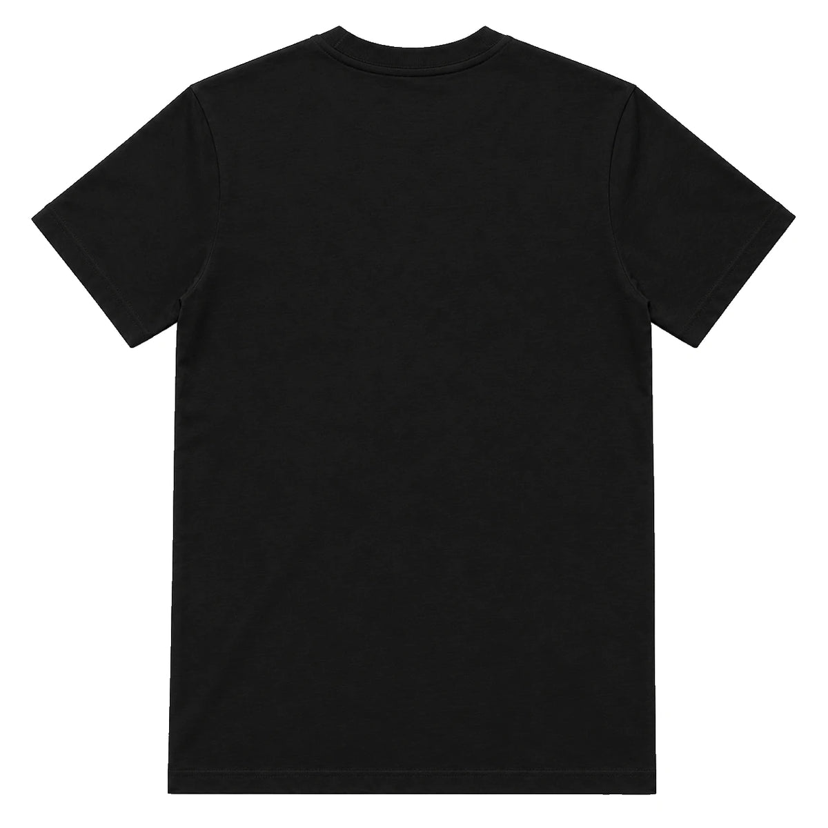 Black plain cotton t-shirt, back view, blank print area
