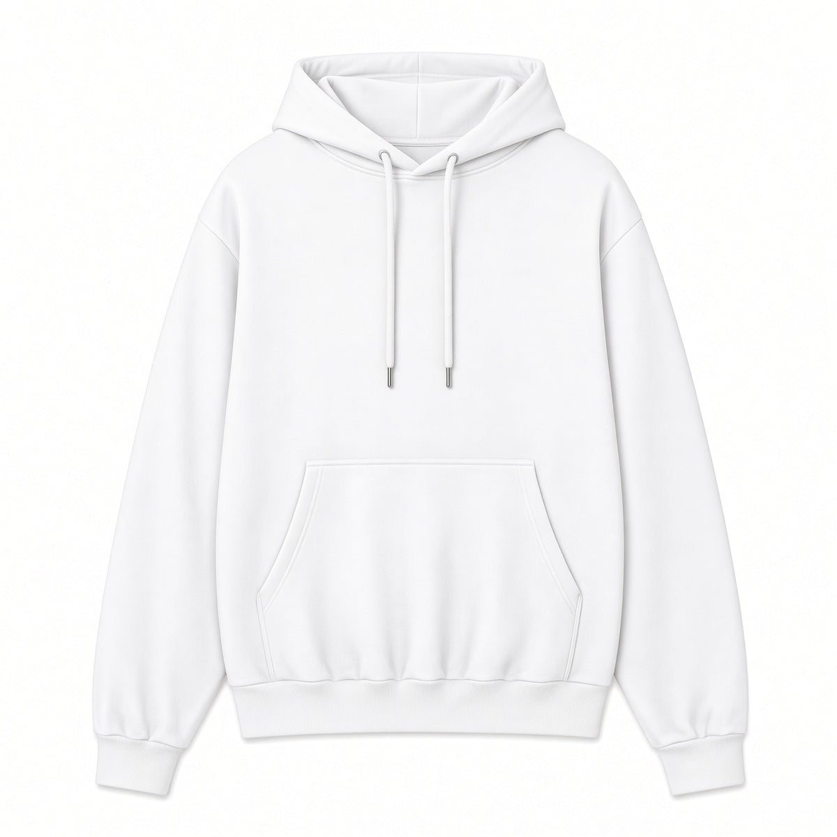 White heavyweight brushed fleece hoodie, front