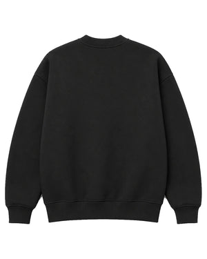 Black crew neck sweater, back view, blank print area