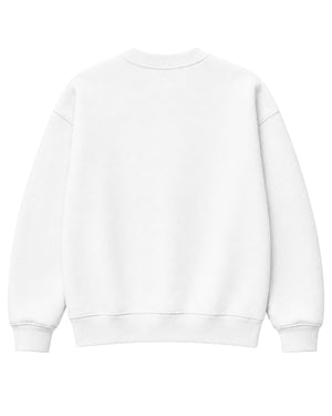 White crew neck sweater, back view, blank print area