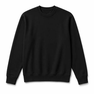 Black crew neck sweater, 320g brushed fleece, front