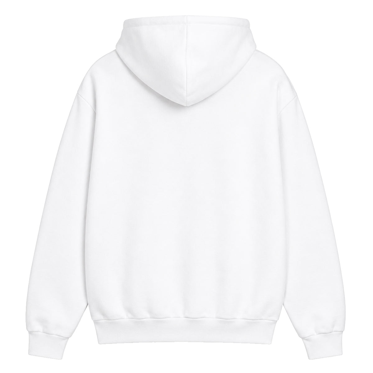 White hoodie, back view, blank print area