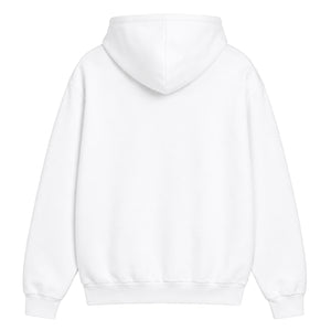 White hoodie, back view, blank print area