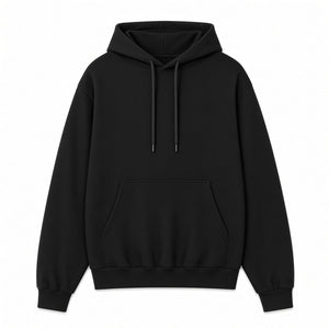 Black heavyweight brushed fleece hoodie, front
