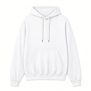 White heavyweight brushed fleece hoodie, front