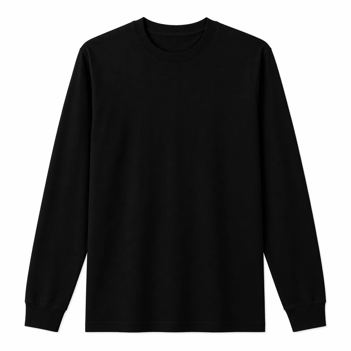 Black long sleeve t-shirt, 220gsm cotton, front